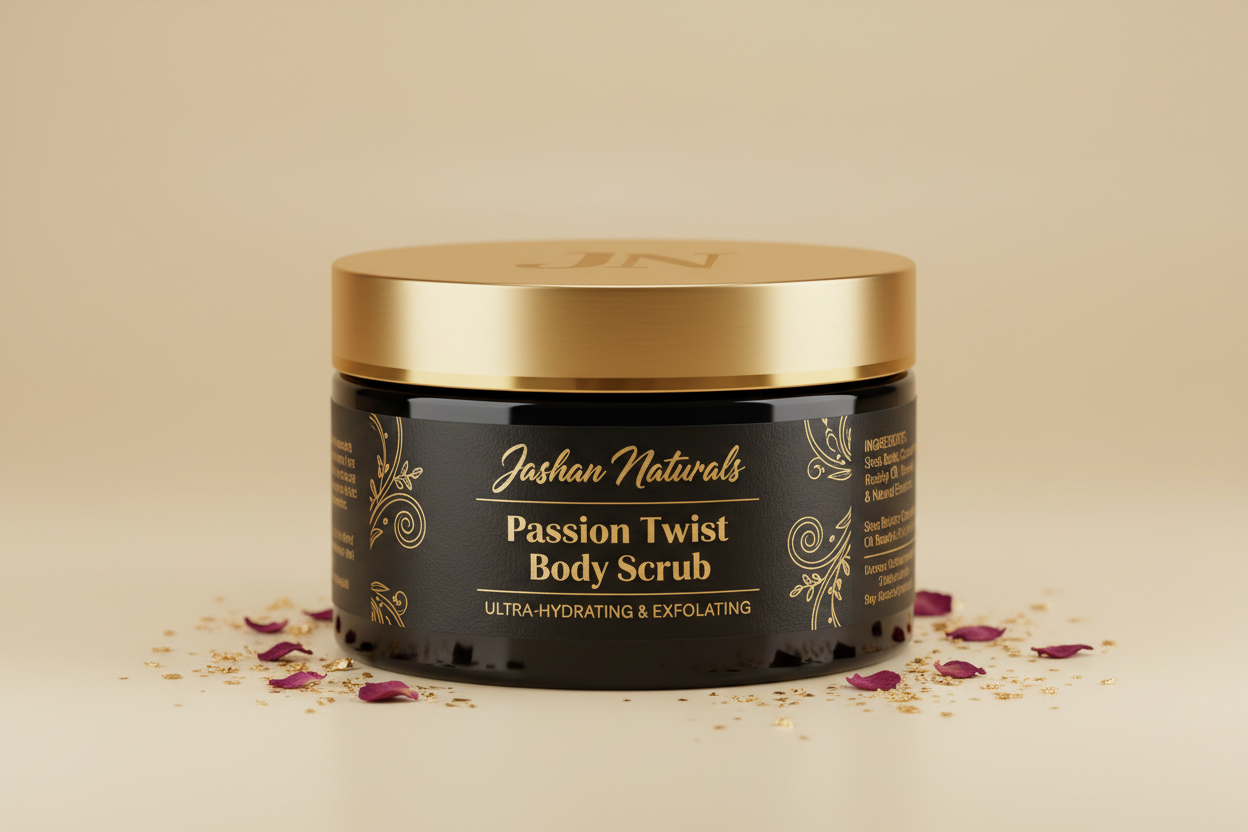 passion twist body scrub by jashan naturals black and gold colors